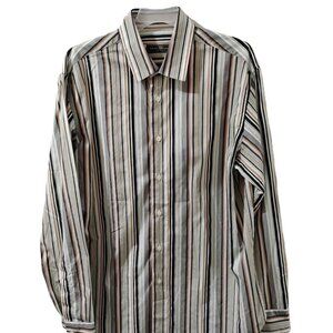 Salvatore Ferragamo -L-Mens Large Striped Dress Shirt Long Sleeve-fall colors